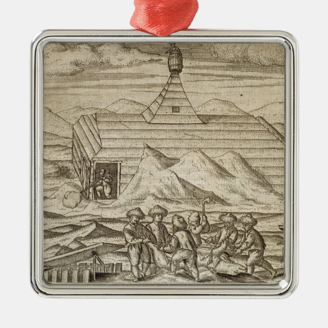 Crew killing and skinning bears, outside  the cabi metal tree decoration (Front)