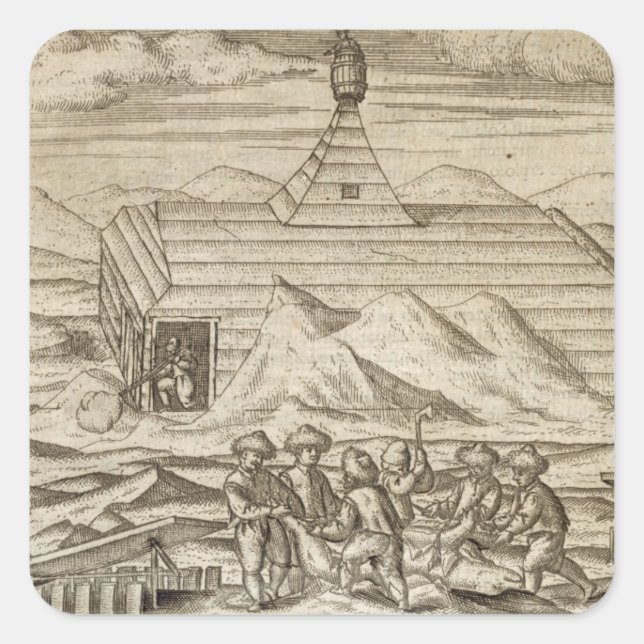 Crew killing and skinning bears, outside  the cabi square sticker (Front)