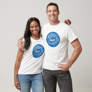 Crew neck T shirt Blue Multi Language Peace design