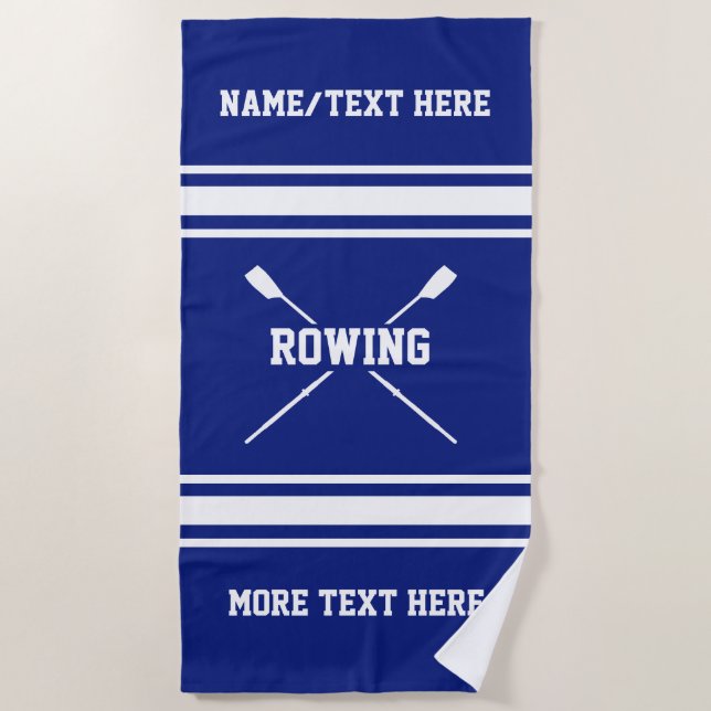 Crew Rower Name Rowing Club Name Custom Colour Beach Towel (Front)