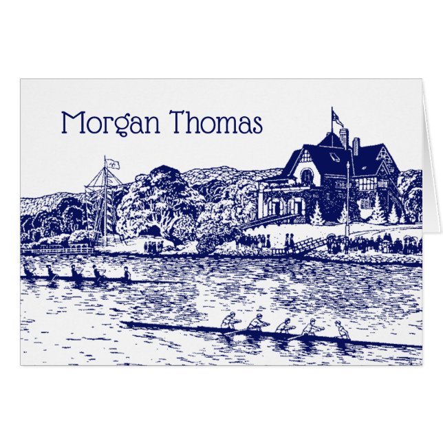 Crew Rowers Race With Boathouse Blue (Front Horizontal)