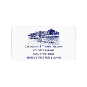 Crew Rowers Race With Boathouse Blue Label
