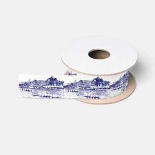 Crew Rowers Race With Boathouse Blue Satin Ribbon