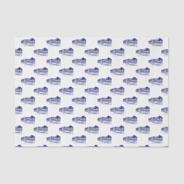 Crew Rowers Race With Boathouse Blue Tissue Paper (Front)