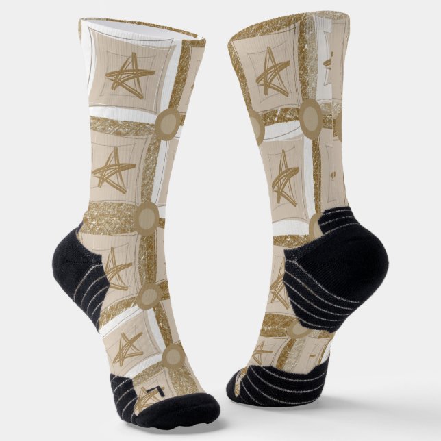 Crew Socks Beige Stars (Angled)