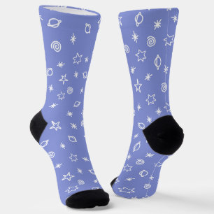 Crew Socks Blue Space Doodle Stars Planets