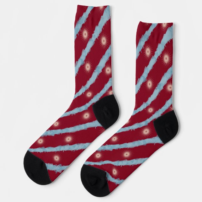 Crew Socks Cranberry with Stars for Men (Left)