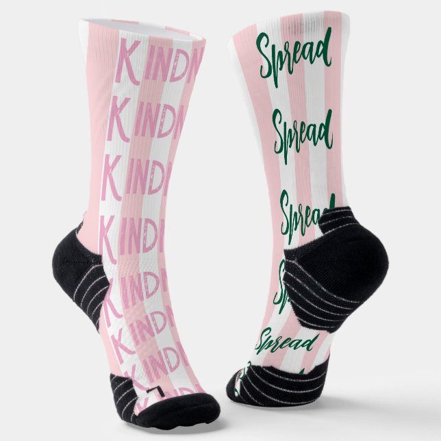 Crew Socks Pink & White Stripe Spread Kindness (Angled)