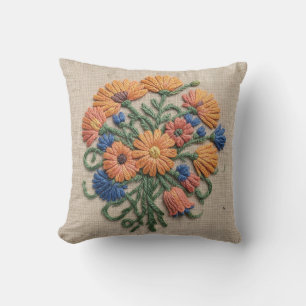 Crewel Embroidery Pillow Wool Marigold