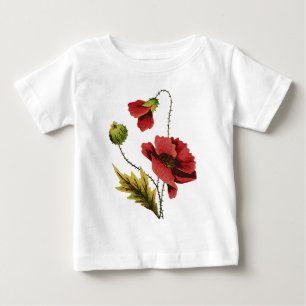 Crewel Embroidery Red Poppy Baby T-Shirt