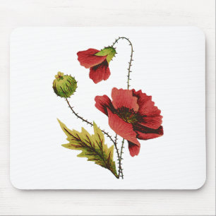 Crewel Embroidery Red Poppy Mouse Mat