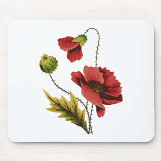 Crewel Embroidery Red Poppy Mouse Mat