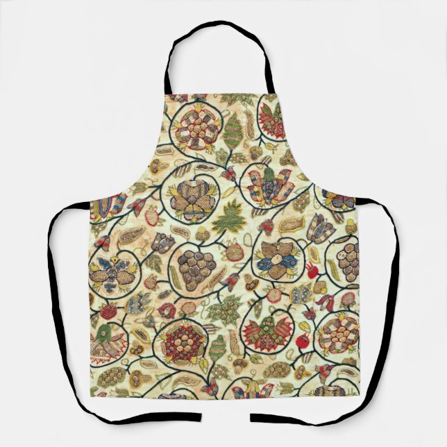 Crewel Work Embroidery Fruit and Flowers Apron (Front)