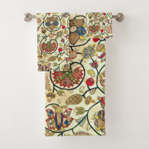 Crewel Work Embroidery Fruit and Flowers Bath Towel Set