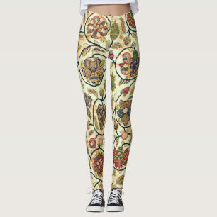 Crewel Work Embroidery Fruit and Flowers Leggings