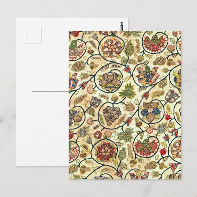 Crewel Work Embroidery Fruit and Flowers Postcard (Front/Back)