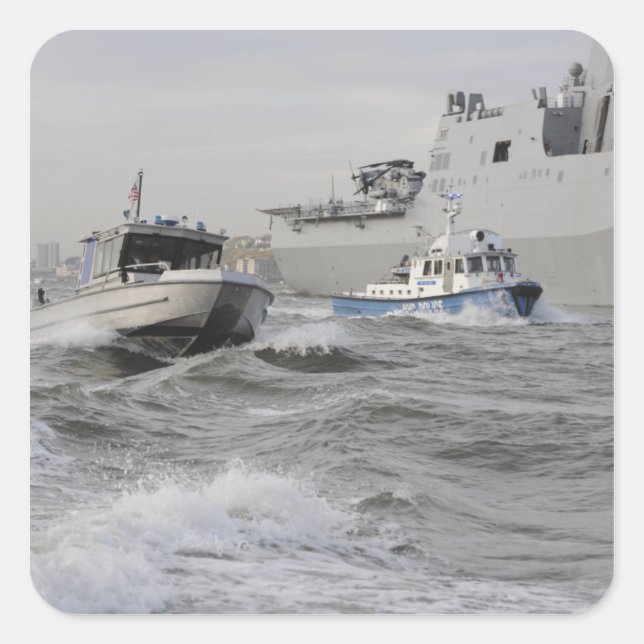 Crews from the coast guard and police departmen square sticker (Front)