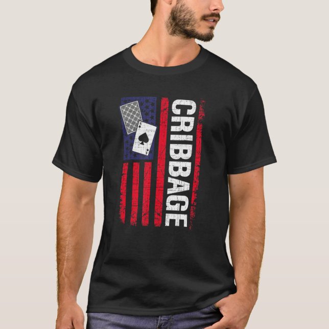 Cribbage American Flag Card Game Players T-Shirt (Front)