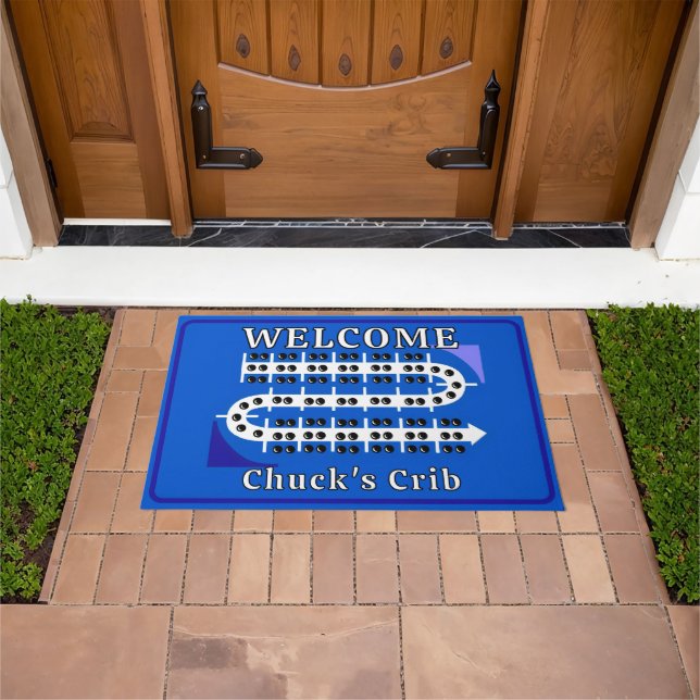 Cribbage Board Personalised Blue Welcome Crib Doormat (Outdoor)