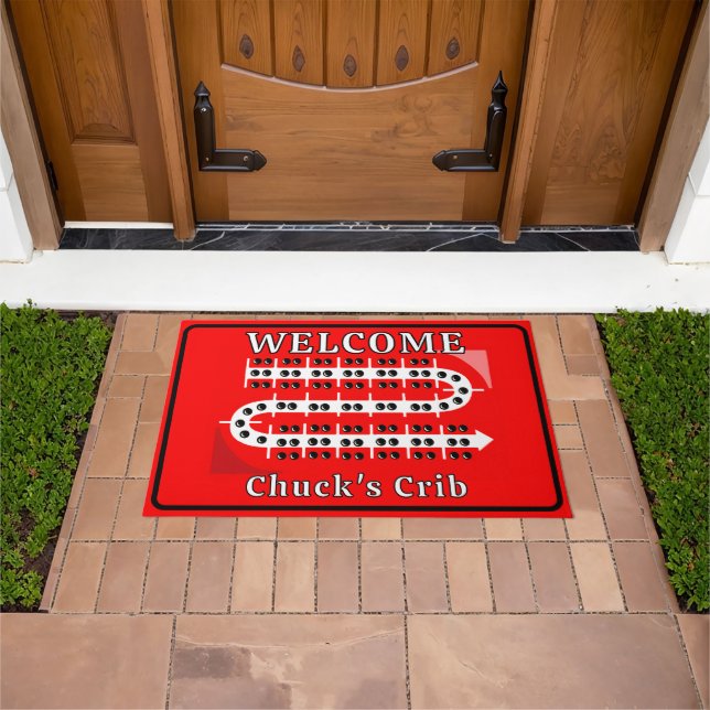Cribbage Board Personalised Red Welcome Crib Doormat (Outdoor)