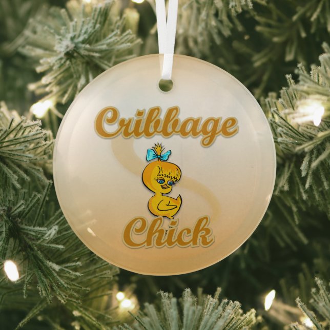 Cribbage Chick Glass Tree Decoration (Insitu)