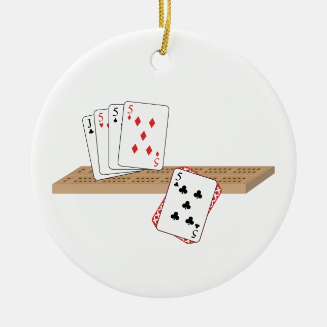 Cribbage Hand Ceramic Ornament (Front)