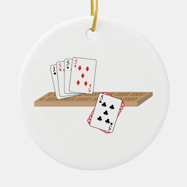 Cribbage Hand Ceramic Tree Decoration (Front)