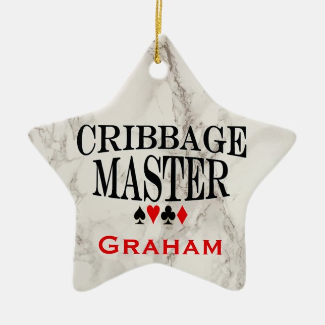 Cribbage Master Personalised Ceramic Tree Decoration (Front)