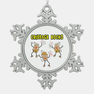 Cribbage Rocks Snowflake Pewter Christmas Ornament