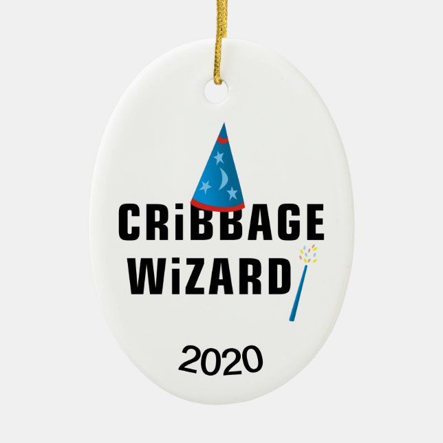 Cribbage Wizard Ceramic Tree Decoration (Front)