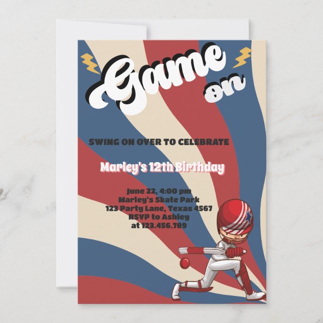 cricket american flag game on player kids Birthday Invitation (Front)