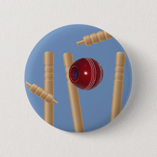 Cricket Ball And Stumps, 6 Cm Round Badge