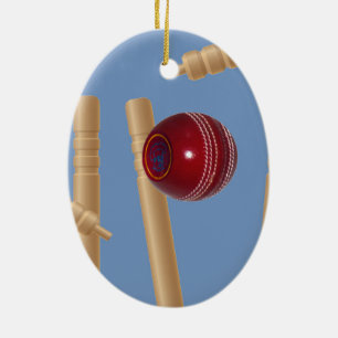 Cricket Ball And Stumps, Ceramic Tree Decoration