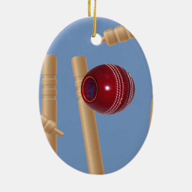Cricket Ball And Stumps, Ceramic Tree Decoration (Back)