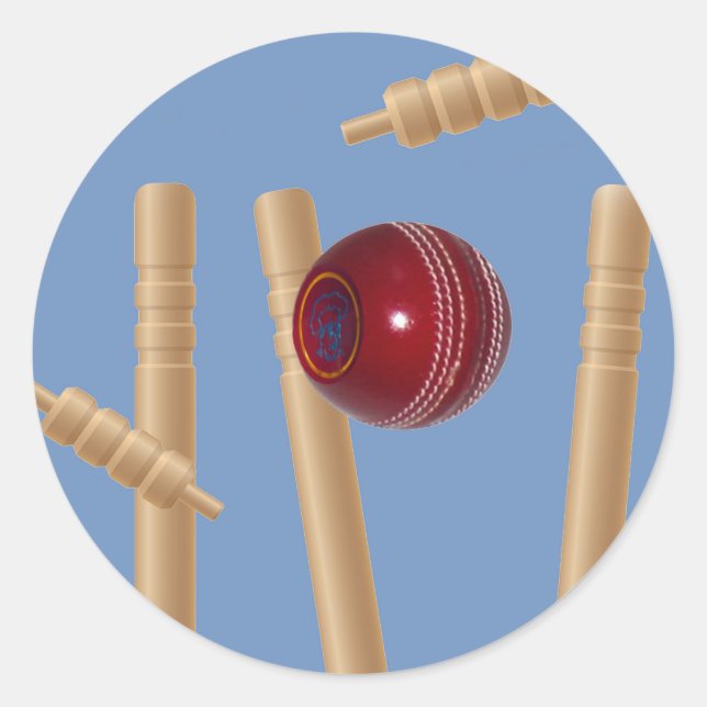 Cricket Ball And Stumps, Classic Round Sticker (Front)