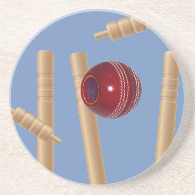 Cricket Ball And Stumps, Coaster (Front)