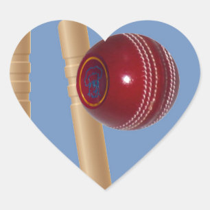 Cricket Ball And Stumps, Heart Sticker
