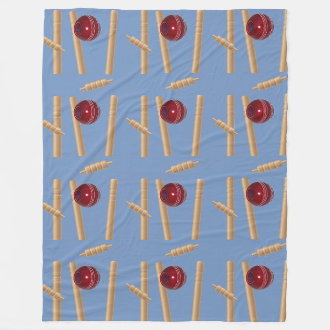 Cricket Ball And Stumps, Large, Fleece Blanket (Front)