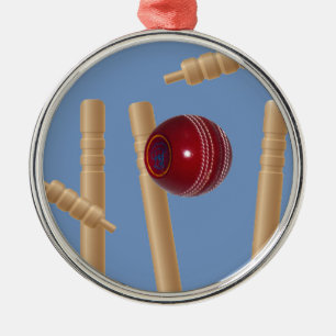 Cricket Ball And Stumps, Metal Tree Decoration