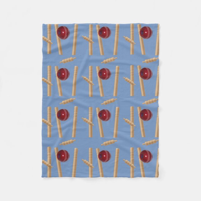 Cricket Ball And Stumps, Small, Fleece Blanket (Front)