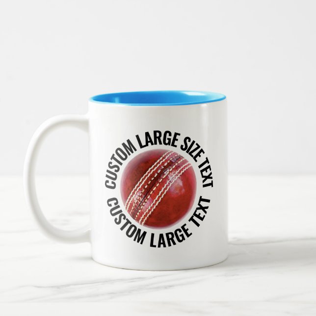 Cricket Ball & Large Text LIGHT BLUE 11oz Custom Two-Tone Coffee Mug (Left)