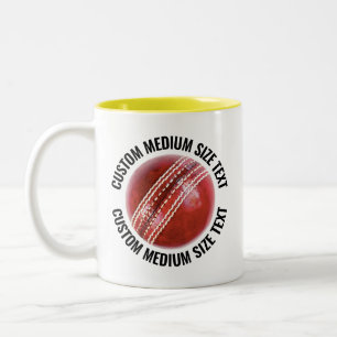 Cricket Ball & Medium Text YELLOW 11oz Custom Two-Tone Coffee Mug