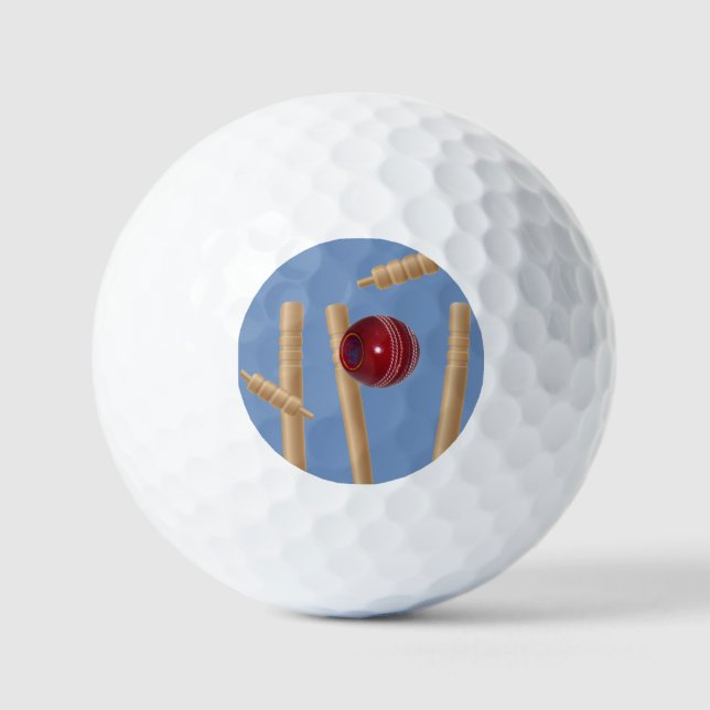 Cricket Ball On Blue Smashing Cricket Stumps, (Front)