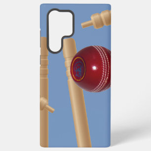 Cricket Ball On Blue Smashing Cricket Stumps, Samsung Galaxy Case