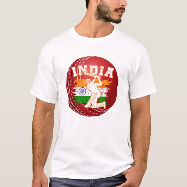 Cricket Ball Red Customise Indian Cricket Player T-Shirt (Front)