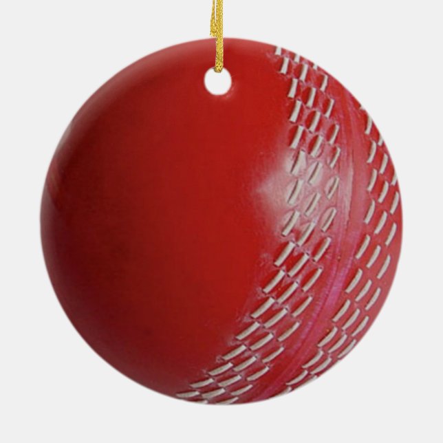 Cricket Ball Red Customise With Your Name Ceramic Tree Decoration (Back)