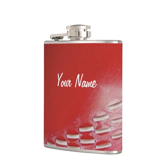 Cricket Ball Red Customise With Your Name Hip Flask (Left)