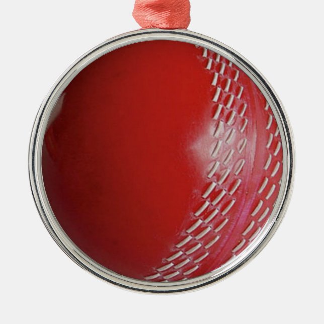 Cricket Ball Red Customise With Your Name Metal Tree Decoration (Front)