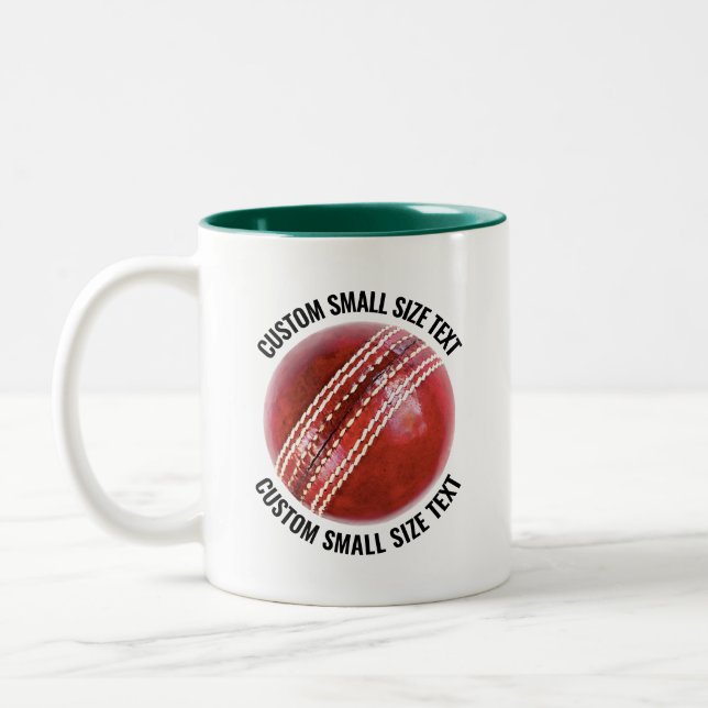 Cricket Ball & Small Text HUNTER GREEN 11oz Custom Two-Tone Coffee Mug (Left)