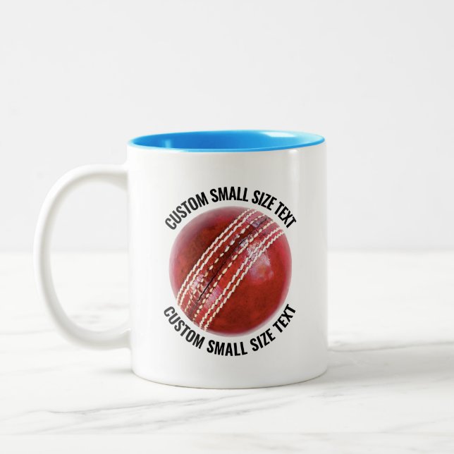 Cricket Ball & Small Text LIGHT BLUE 11oz Custom Two-Tone Coffee Mug (Left)